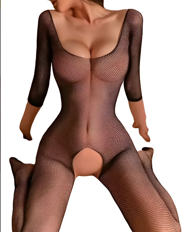 Bodystocking Negro de Red con Manga Larga y Abertura Íntima, imagen 2