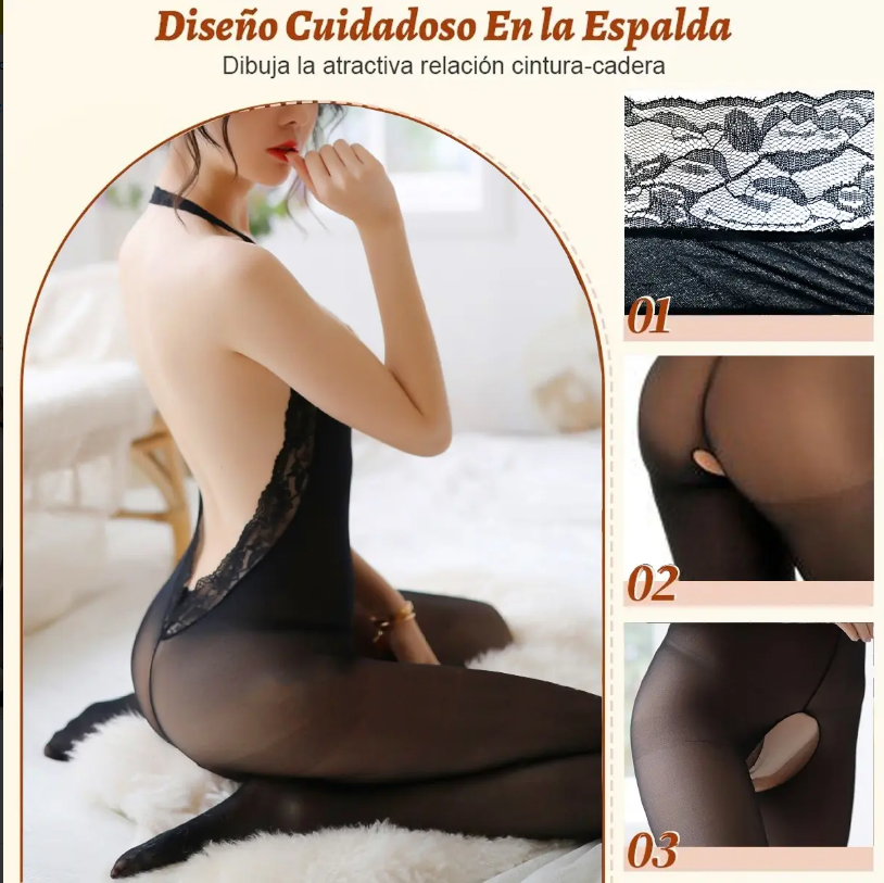 Bodystocking Transparente con Encaje y Escote Profundo, imagen 4