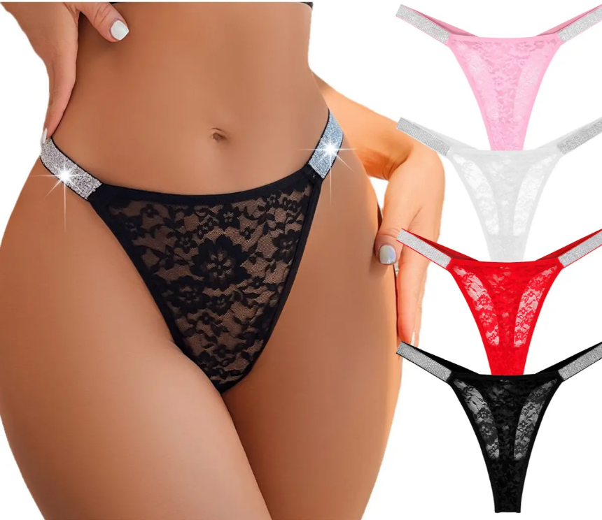 Tanga Elegante de Encaje con Tiras Brillantes, imagen 1
