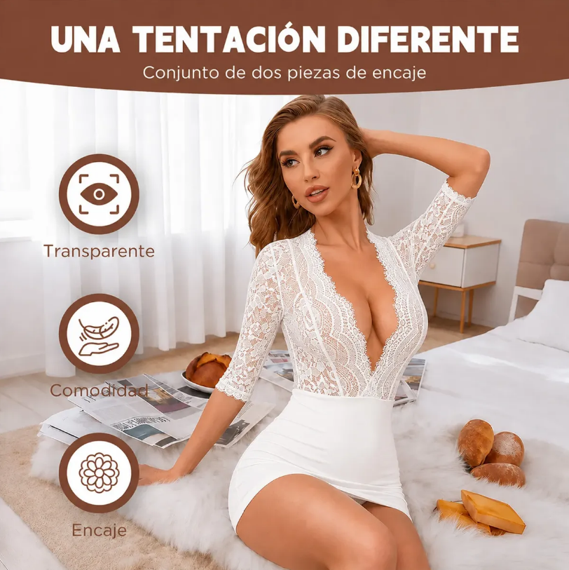 Sexy Vestido Bodystocking de Malla y Encaje, imagen 2